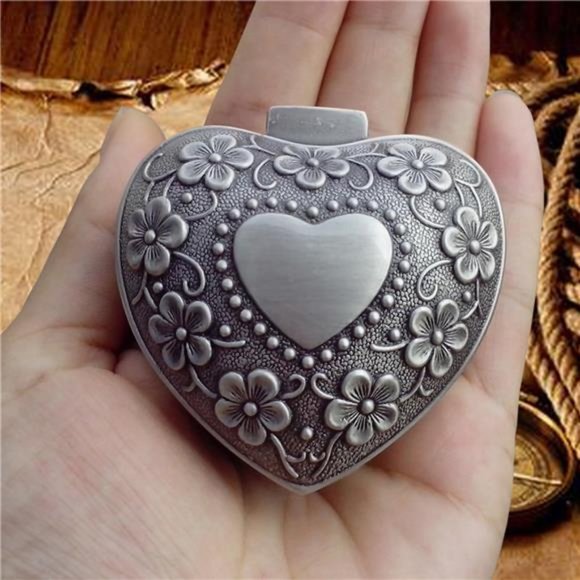 Classic Vintage Antique Heart Shape Jewelry Box Ring Small Trinket Storage - Picture 4 of 6